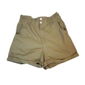 H&M High Waisted Khaki Green Twill Shorts Size 10